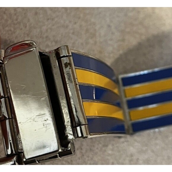 GUCCI Metal/Enamel Buckle Hip Belt Vintage 70s Blue Yellow Stripe main image 6